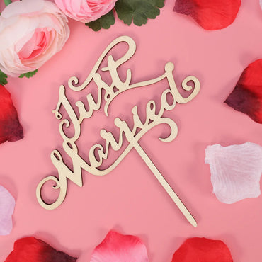 Decor Retro Cake Toppers Handmade Just Married Supplies Bride Wood Wed