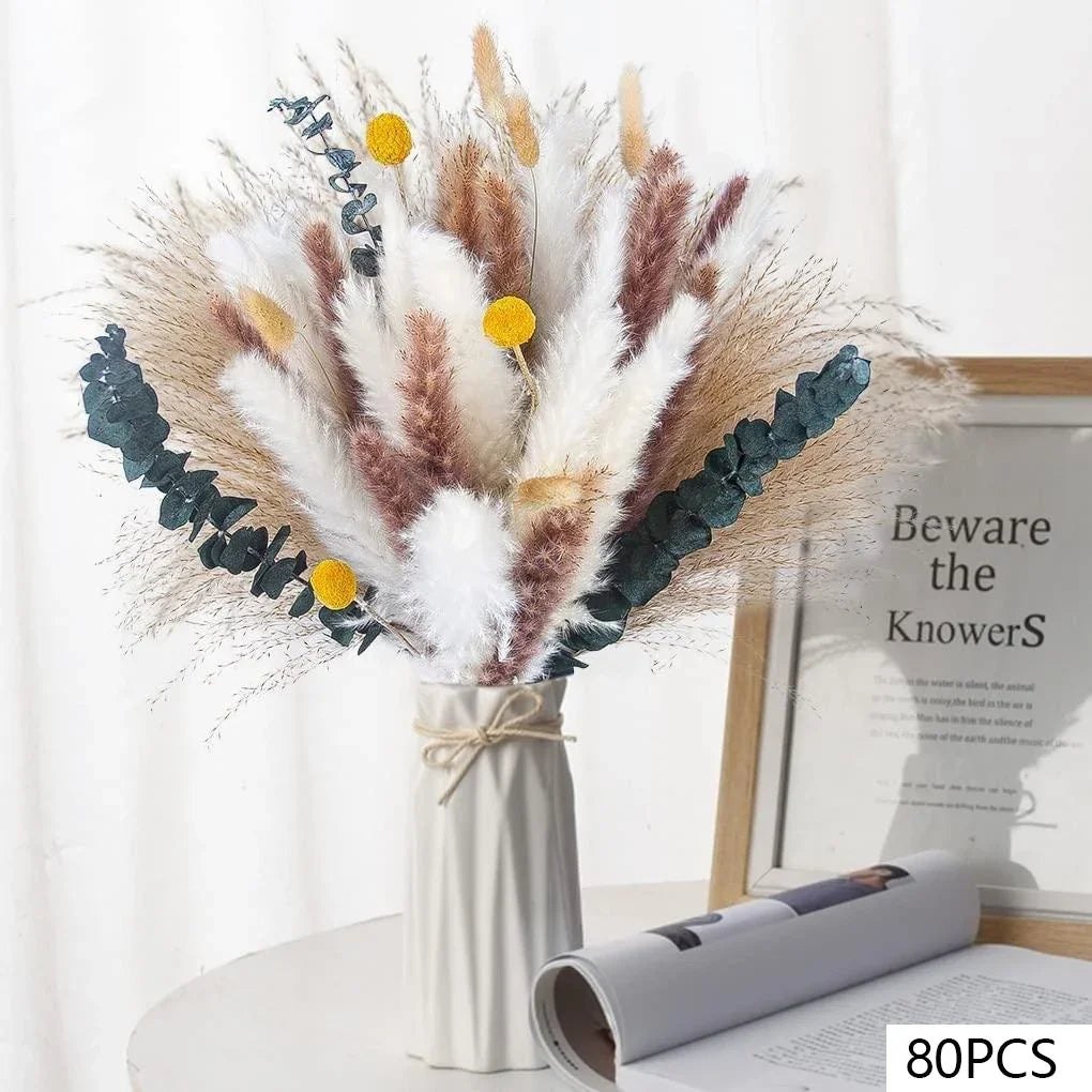 105pcs Natural Dried Flowers Pampas Floral Bouquet Boho Country Home D