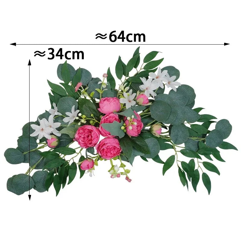 Artificial Wedding Arch Flowers Boho Red Rose Eucalyptus Garland Drape