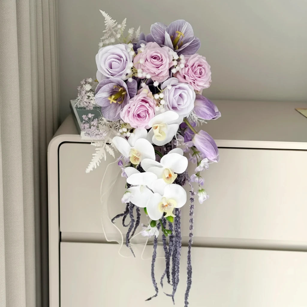 Purple Pink Cascading Bridal Bouquet