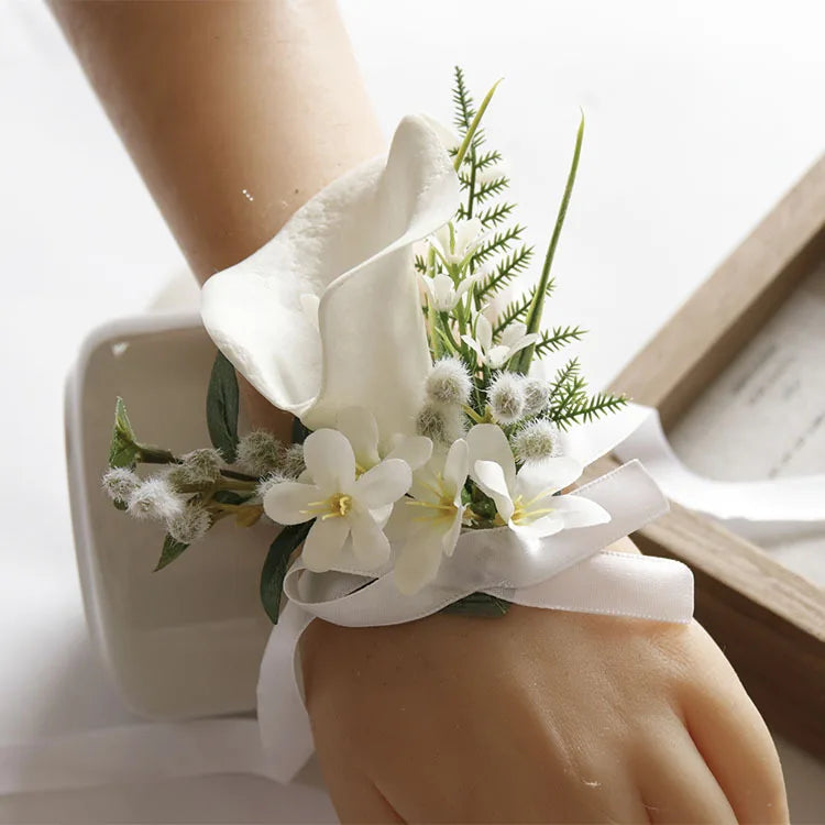 White Wedding Corsage Boutonniere
