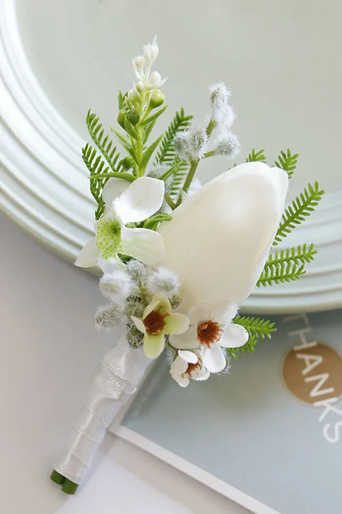 White Wedding Corsage Boutonniere