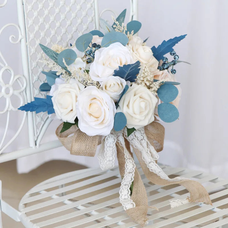 Blue Silk Rose Bridal Wedding Bouquet