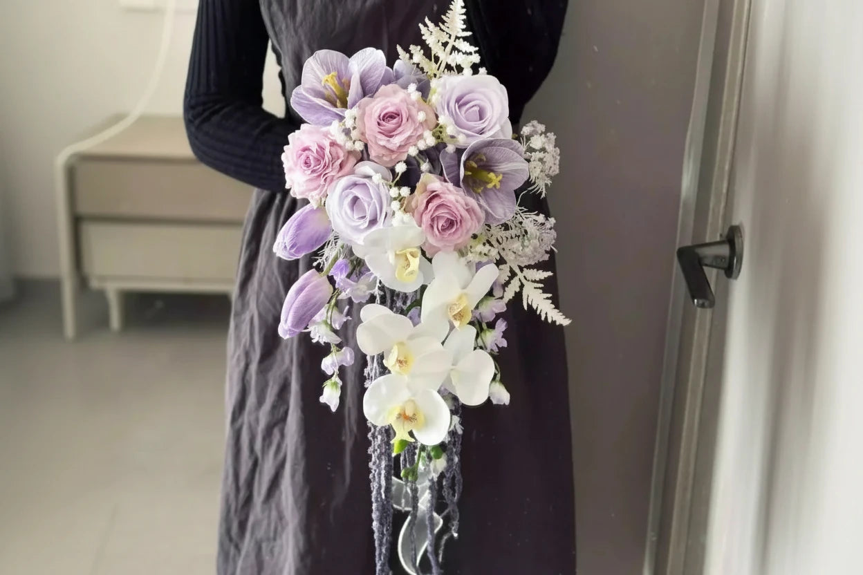 Purple Pink Cascading Bridal Bouquet