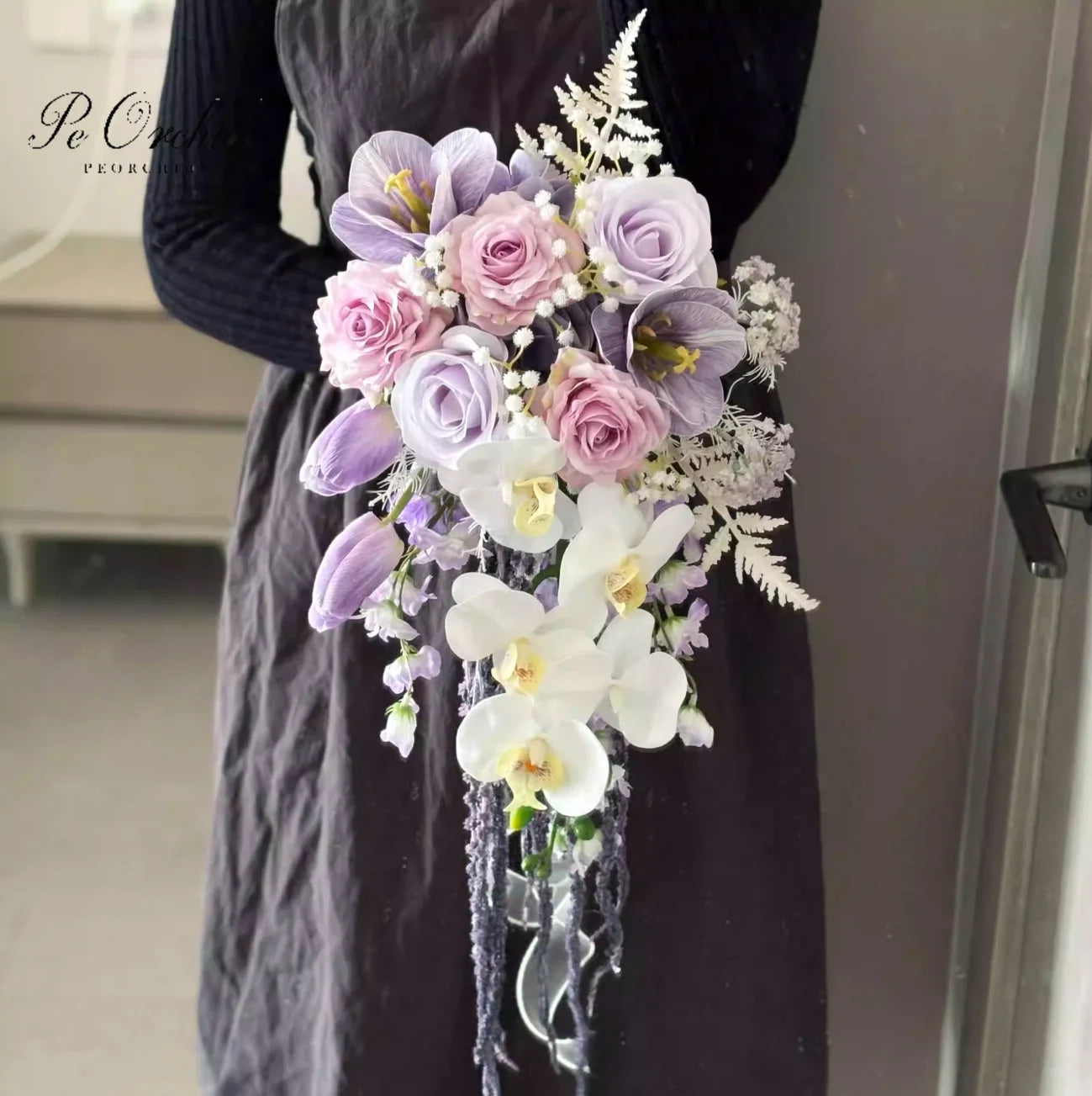 Purple Pink Cascading Bridal Bouquet