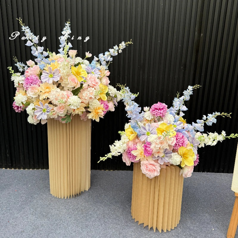 Dusty Blue and Yellow Pedestal Centerpieces