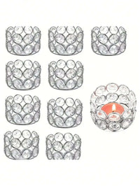 set of silver and gold crystal tea candle holders for wedding and family gathering decoration