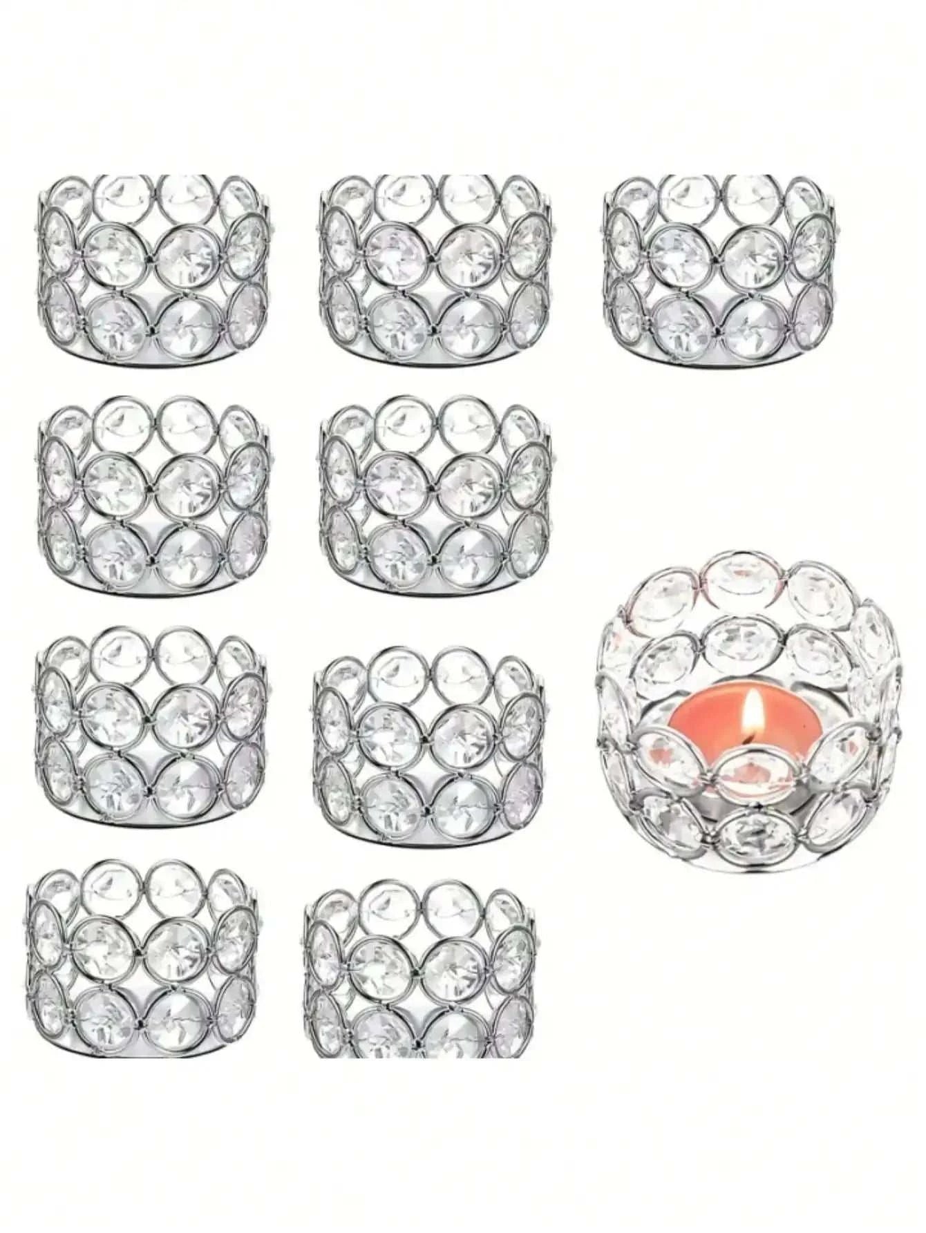 set of silver and gold crystal tea candle holders for wedding and family gathering decoration