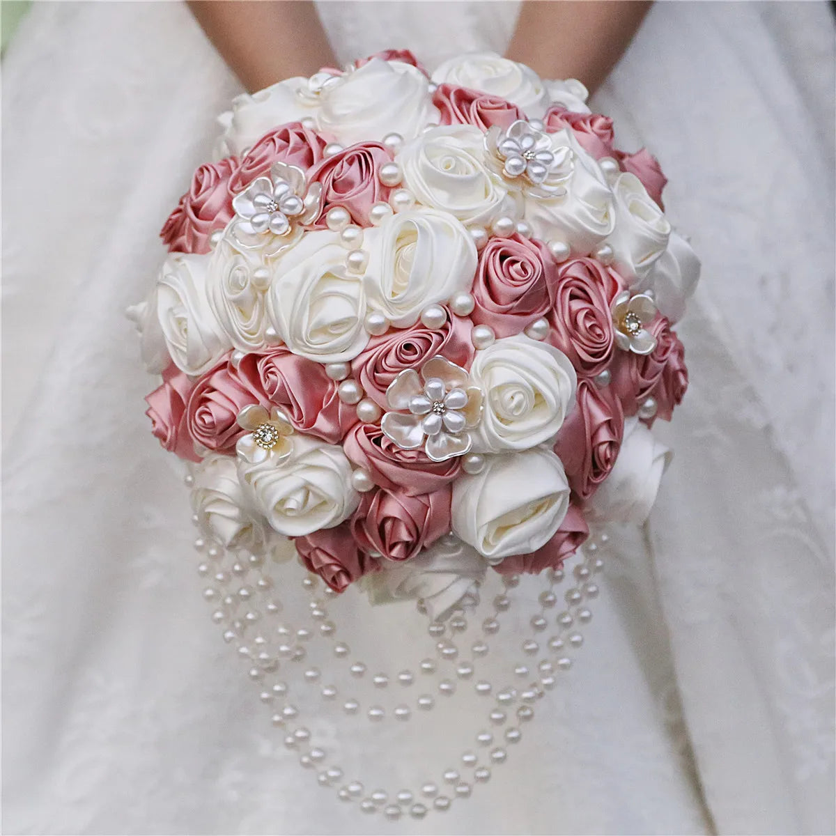 Cream Satin Rose Bridal Bouquet