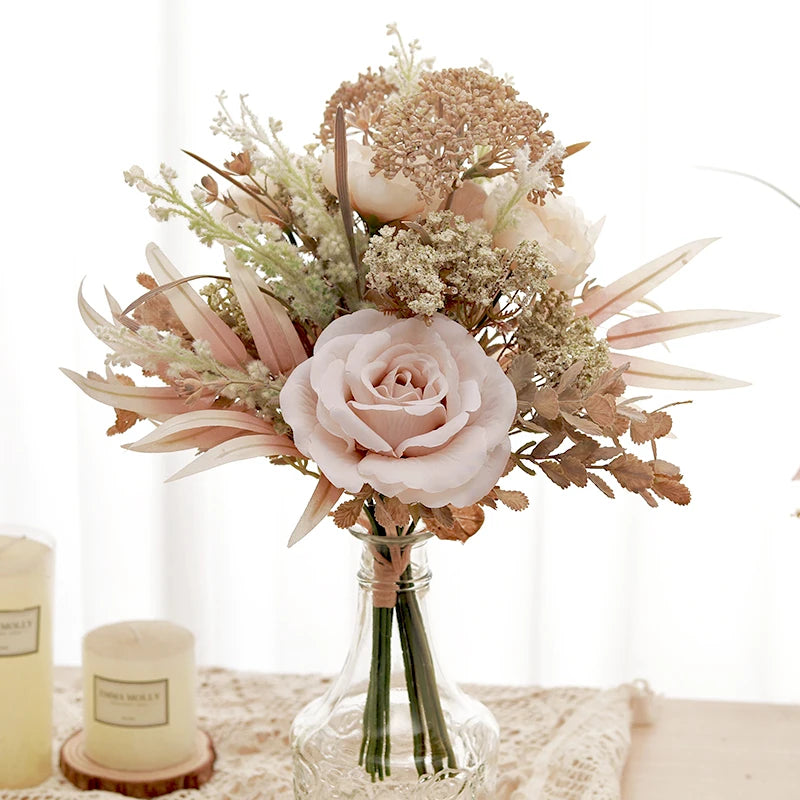 Wedding Decoration Artificial Flowers Rose Peony Pampas Bride Bouquet 