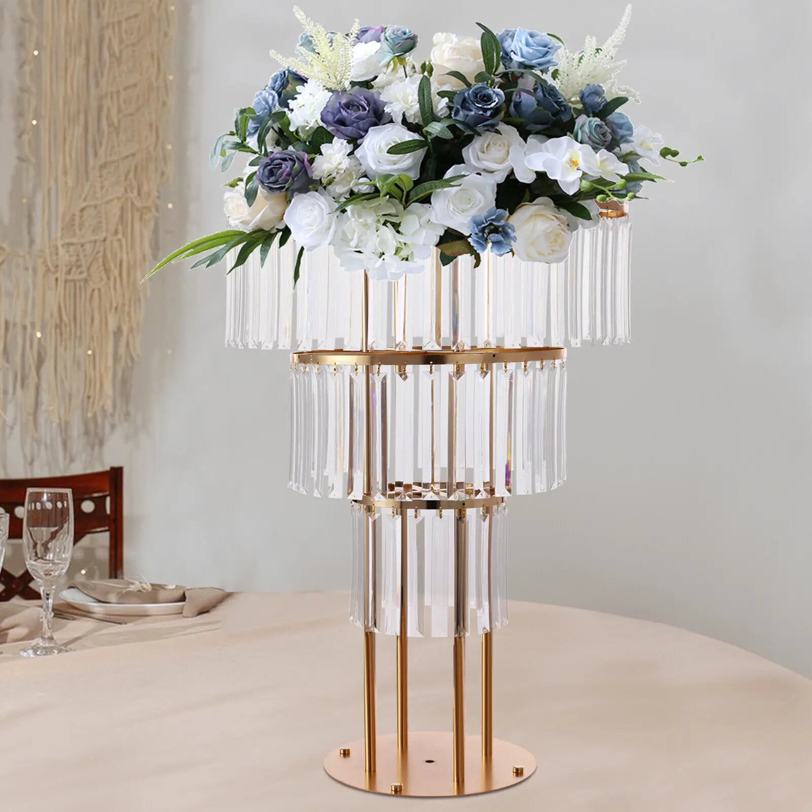 3-Tier Gold Crystal Flower Stand