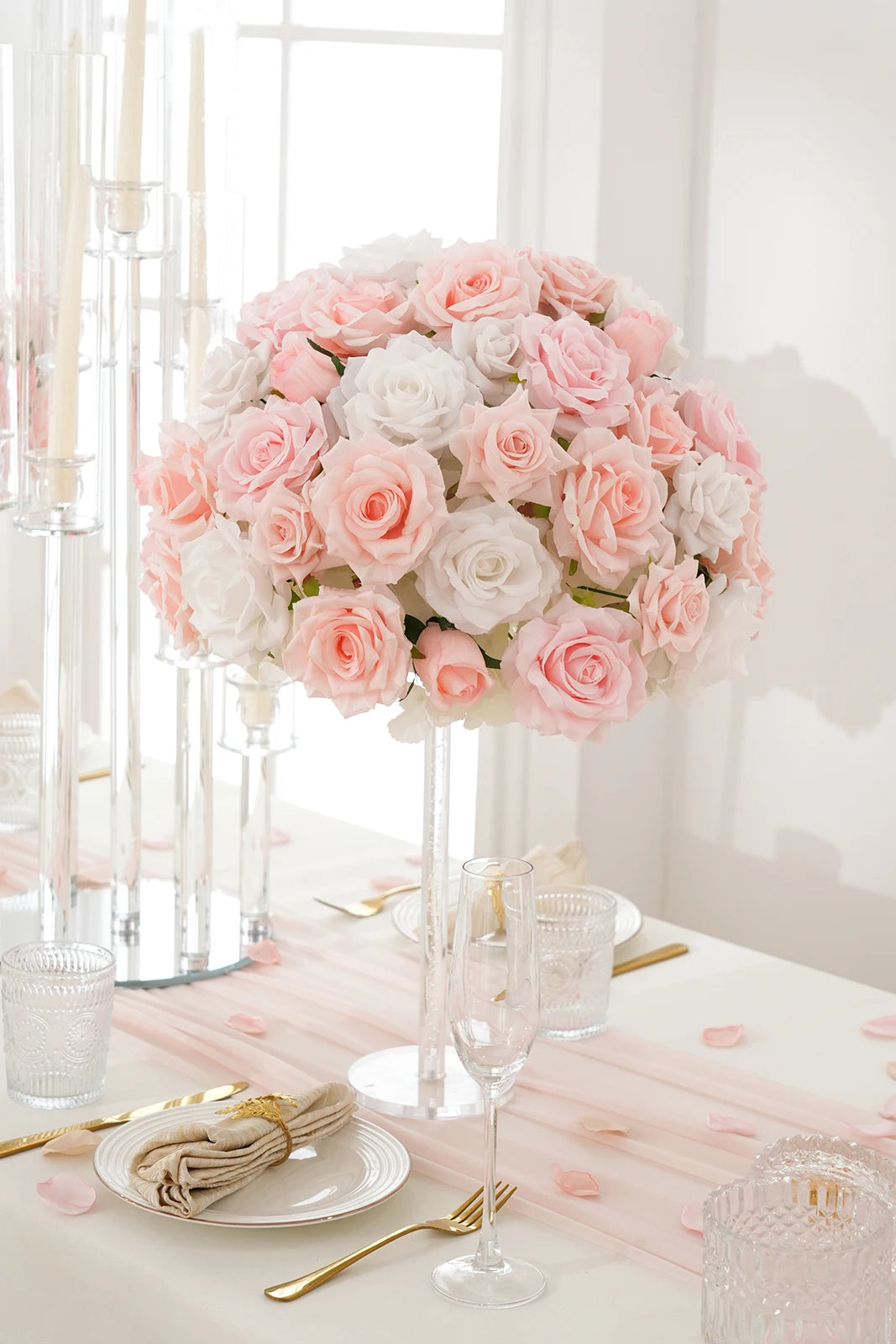Baby Pink and White Table Flower Centerpieces