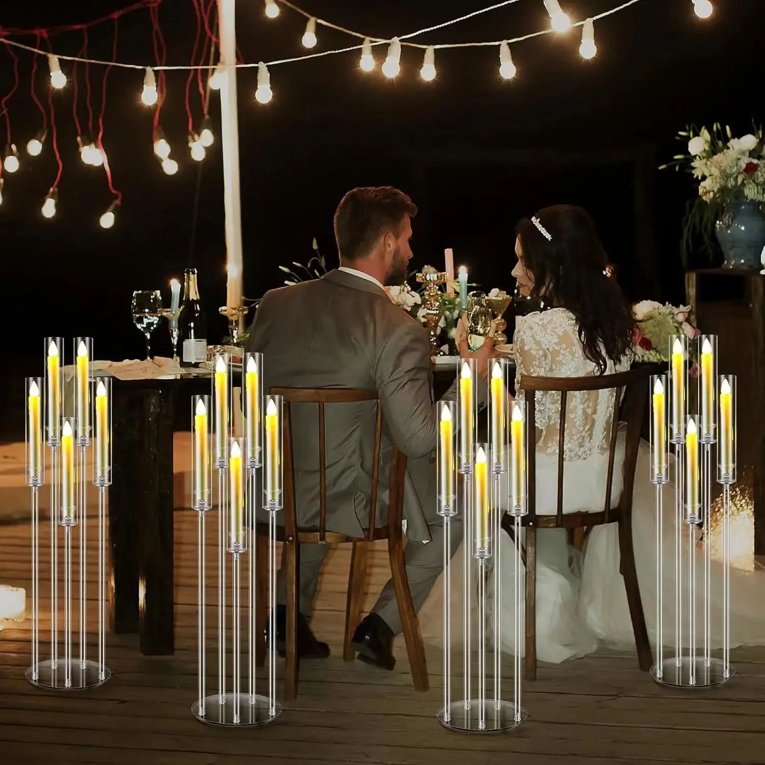 Clear Acrylic Taper Candle Holders - 8 PCS