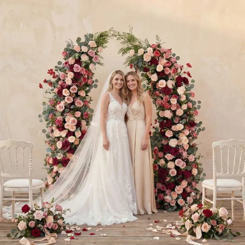 Romantic Rose & Eucalyptus Wedding Arch Floral Arrangement