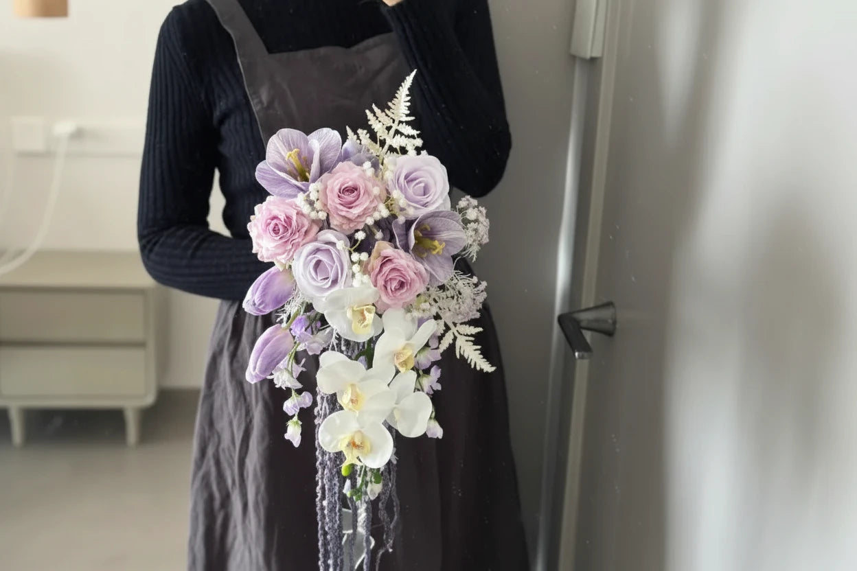 Purple Pink Cascading Bridal Bouquet