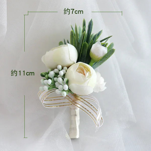 6PCS Camellia Wedding Boutonnieres