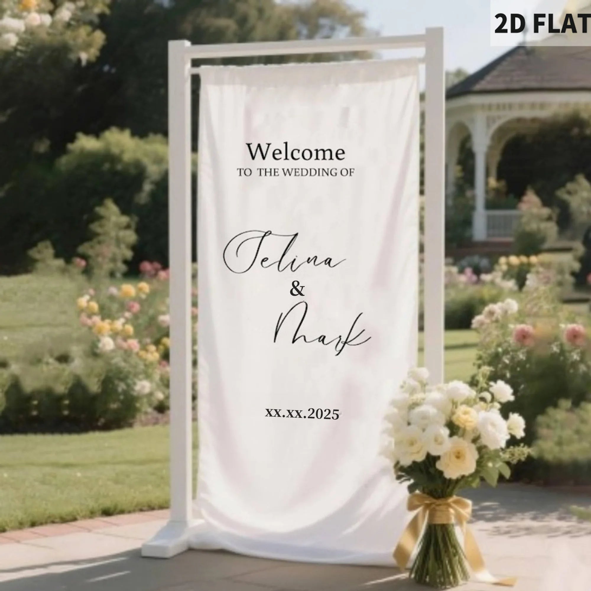 1pc Custom 2D Flat Wedding Banner, Personalized Wedding Sign With Any Design, Polyester Fabric Wedding Welcome Banner Sign