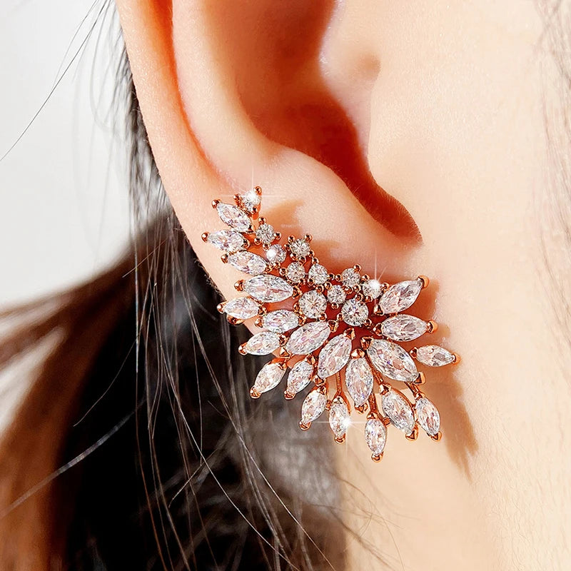 Crystal Leaf Bridal Statement Earrings – Marquise Rhinestone Wedding Jewelry