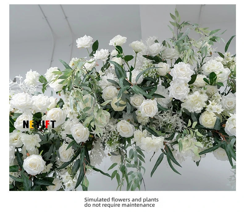 Green Olive Leaves White Rose Peony Flower Arrangement