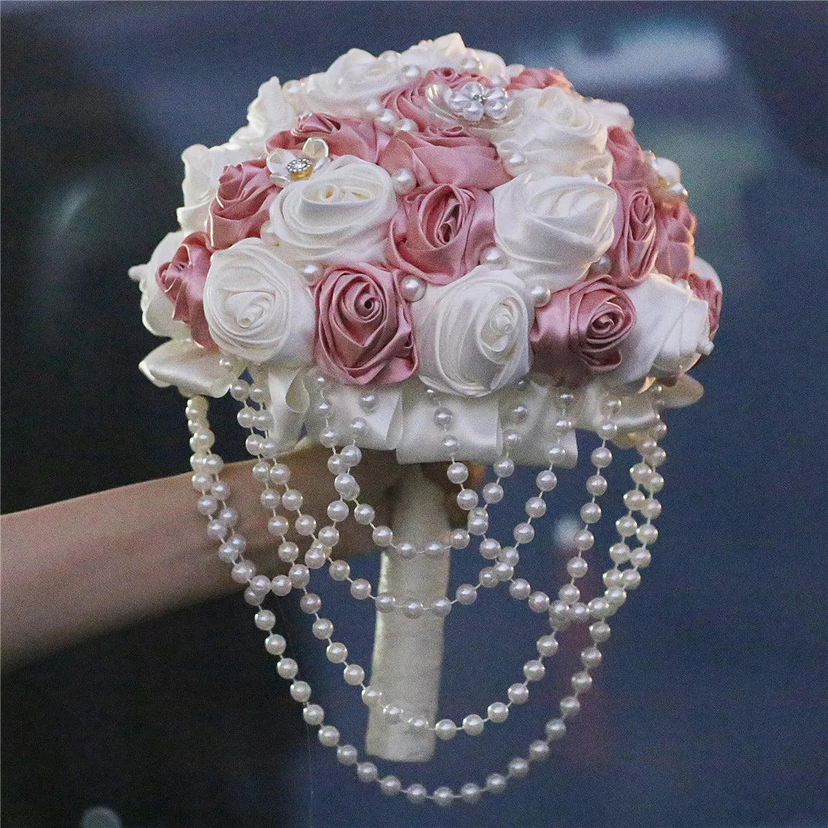 Cream Satin Rose Bridal Bouquet