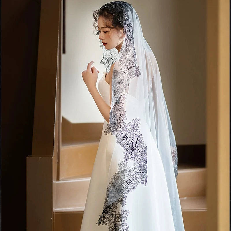 Black Lace Cathedral Bridal Veil