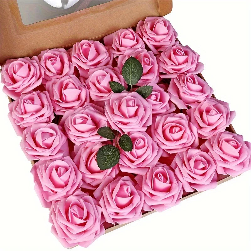 25PCS Artificial Foam Roses with Stems | DIY Wedding Bouquet & Centerpiece Flowers