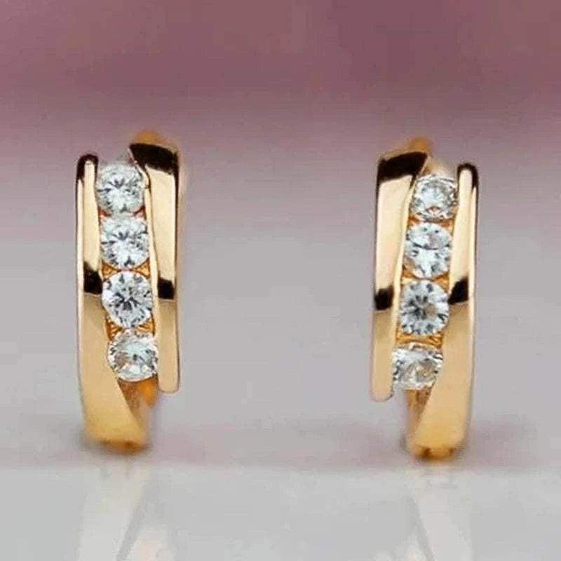 Huitan Gold Color Hoop Earrings for Women Daily Wear Statement Ear Cir