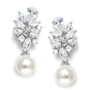 Crystal Leaf Pearl Drop Earrings