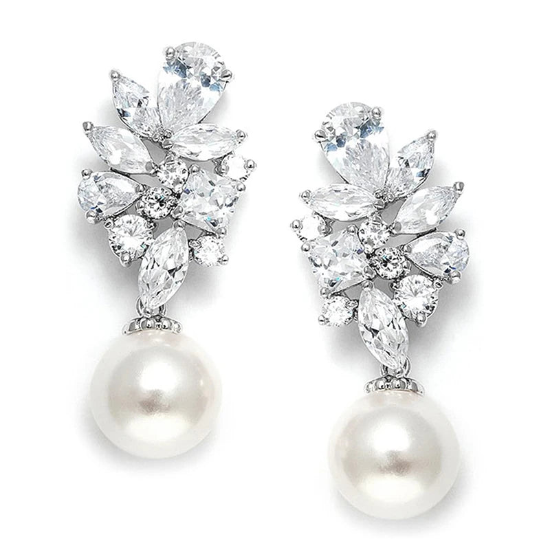 Crystal Leaf Pearl Drop Earrings
