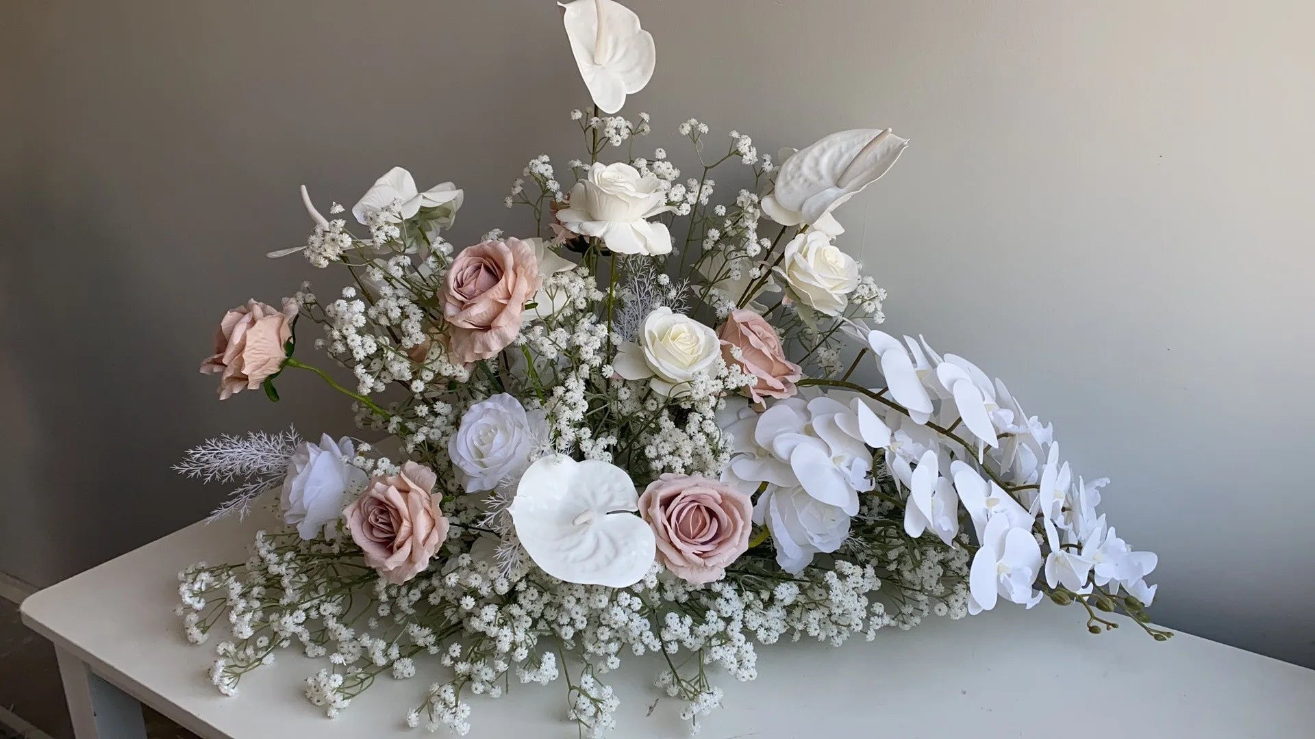 White and Blush Pink Floral Wedding Arch Set