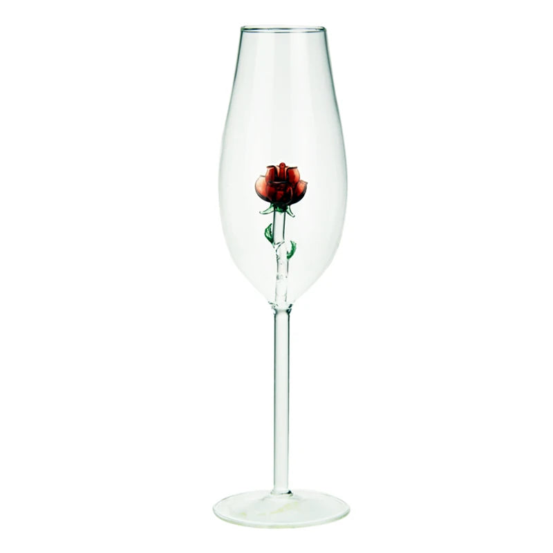 Elegant Champagne Flute Creative 3D Red Flower Build In Glasses Champa
