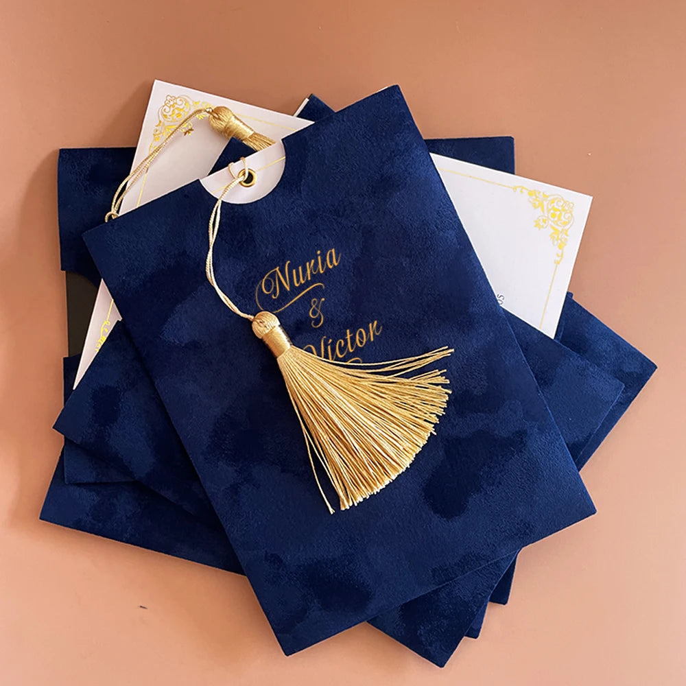 Personalized Invitation Letter Business wedding  Dark blue velvet deco