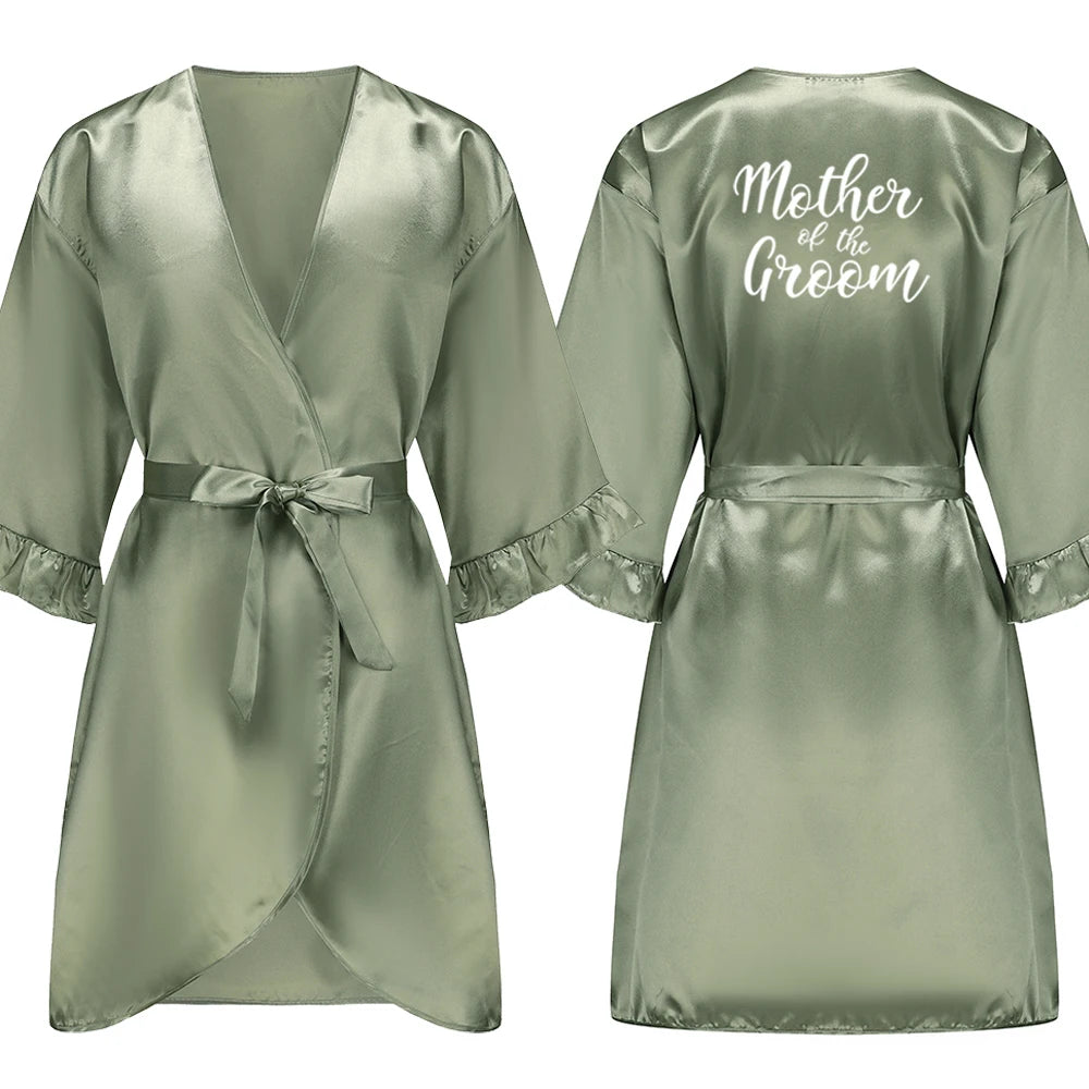 Sage Green and White Satin Silk Robes for Wedding Party