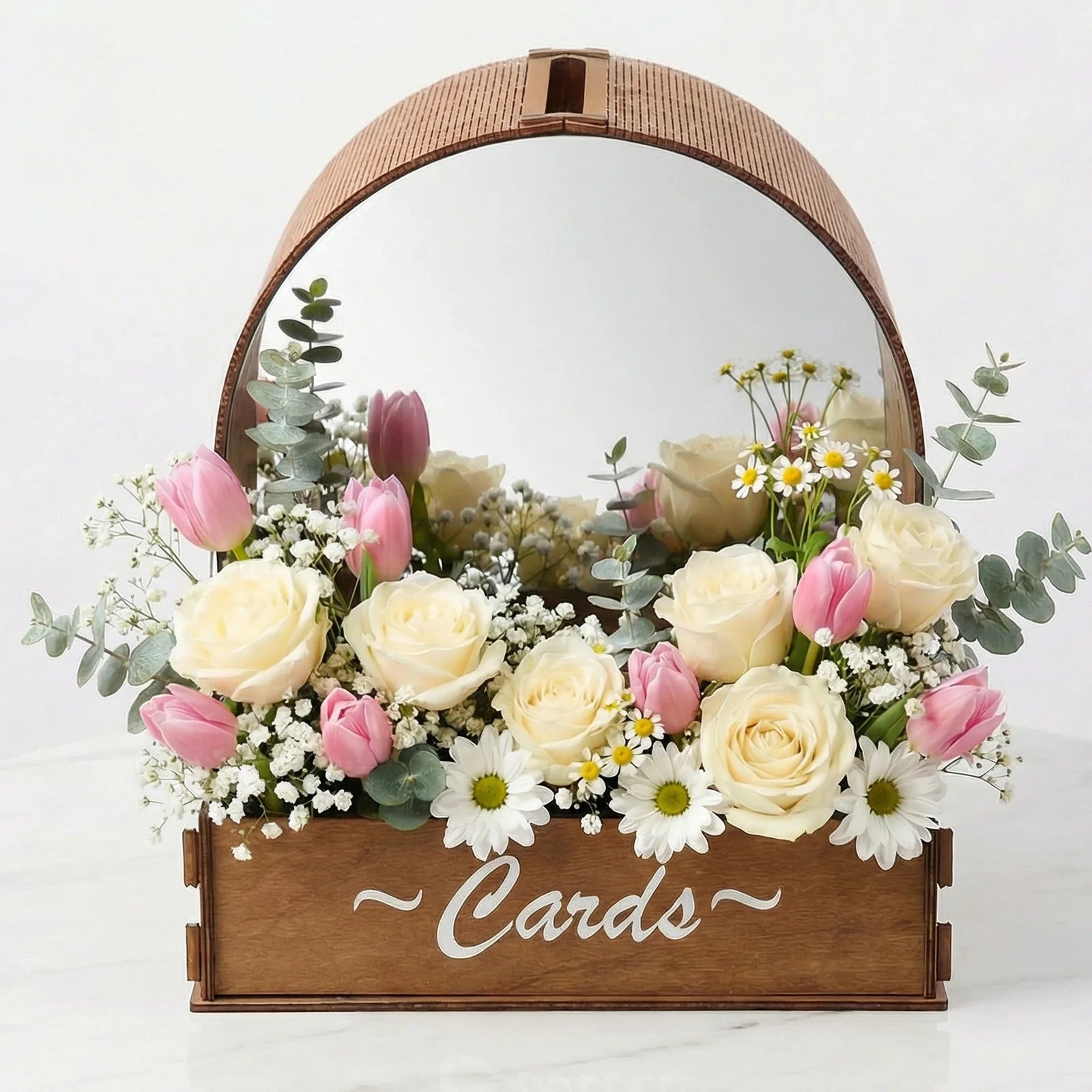 Wooden Wedding Card Box with Floral Arrangement