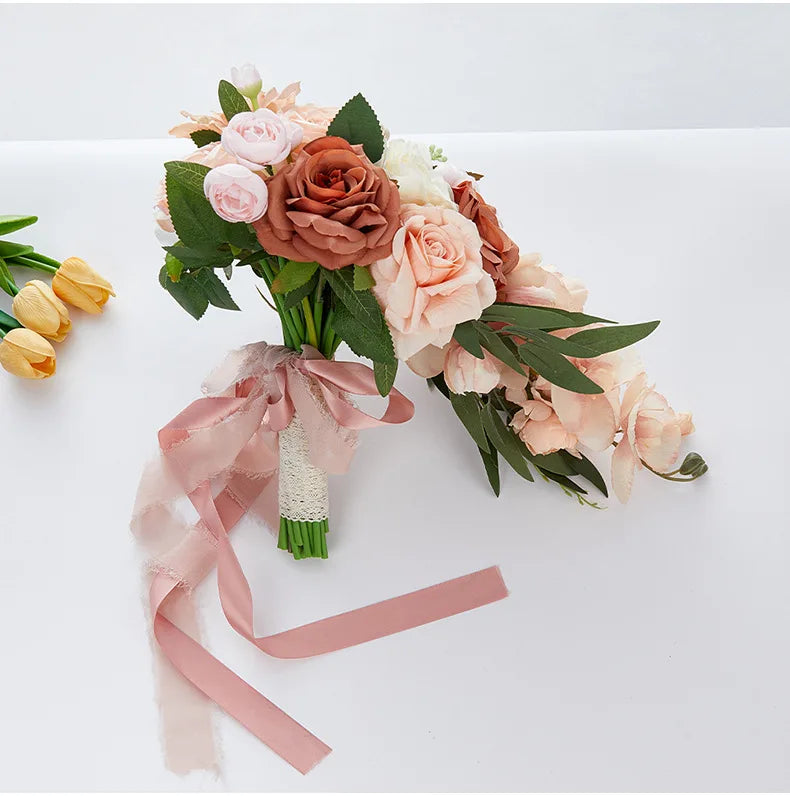 Champagne Vintage Cascading Bridal Bouquet