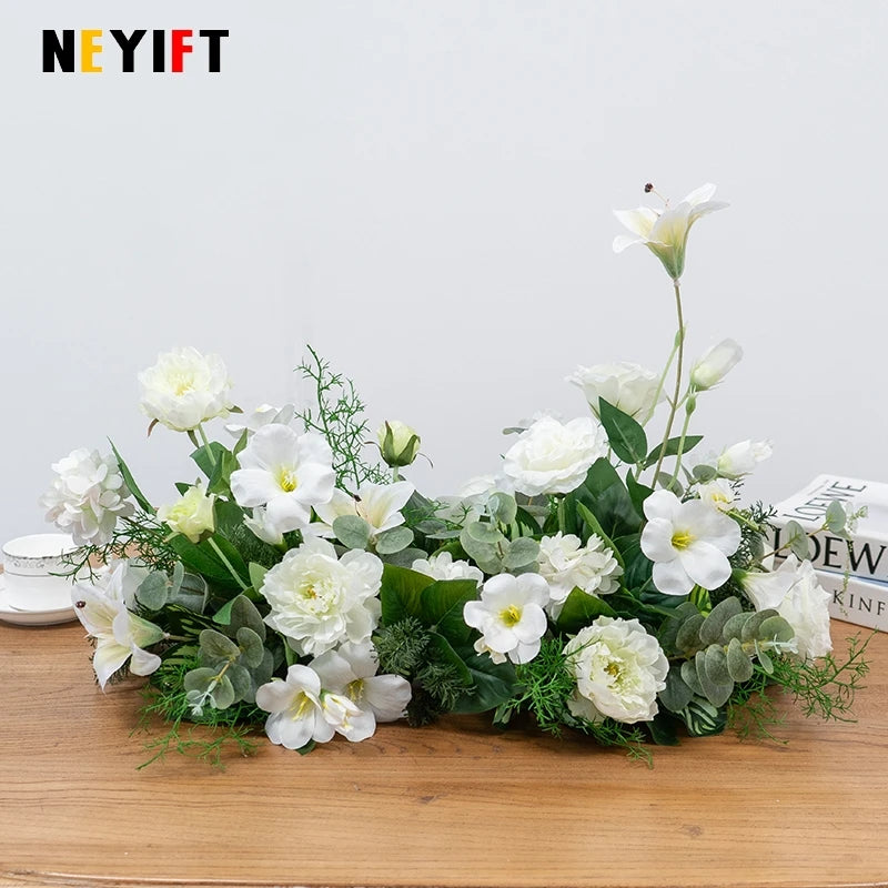 Green Olive Leaves White Rose Peony Flower Arrangement