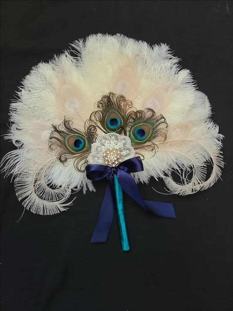 Ivory Ostrich Feather Bridal Fan