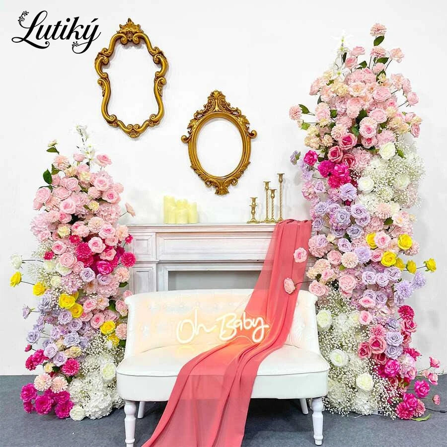 Rose Flower Row Wedding Table Runner Decoration