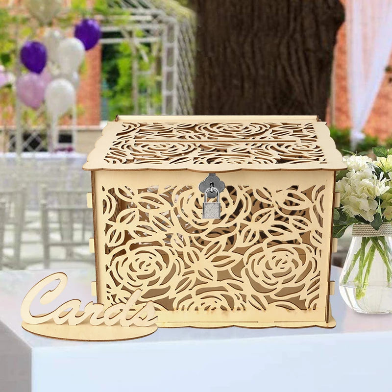Gold Floral Locking Wedding Card Box