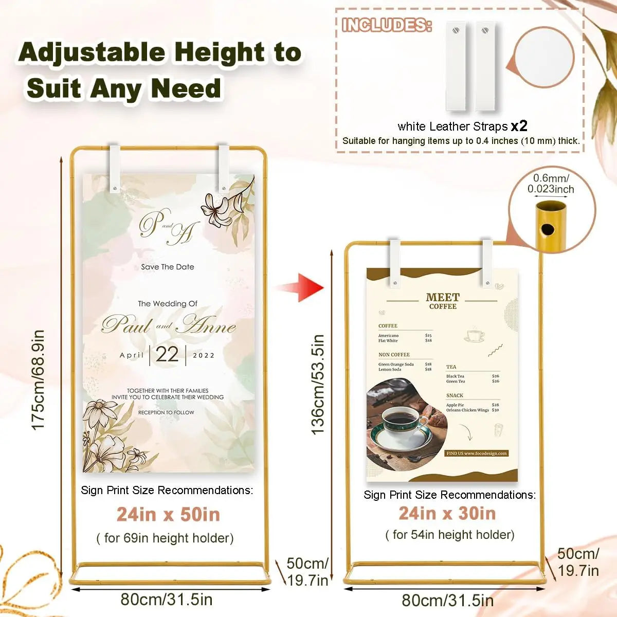 Adjustable Welcome to Our Wedding Sign Stand with 2 Leather Sign Hanging Straps,Wedding Sign Holder for PartyGraduation Ceremony