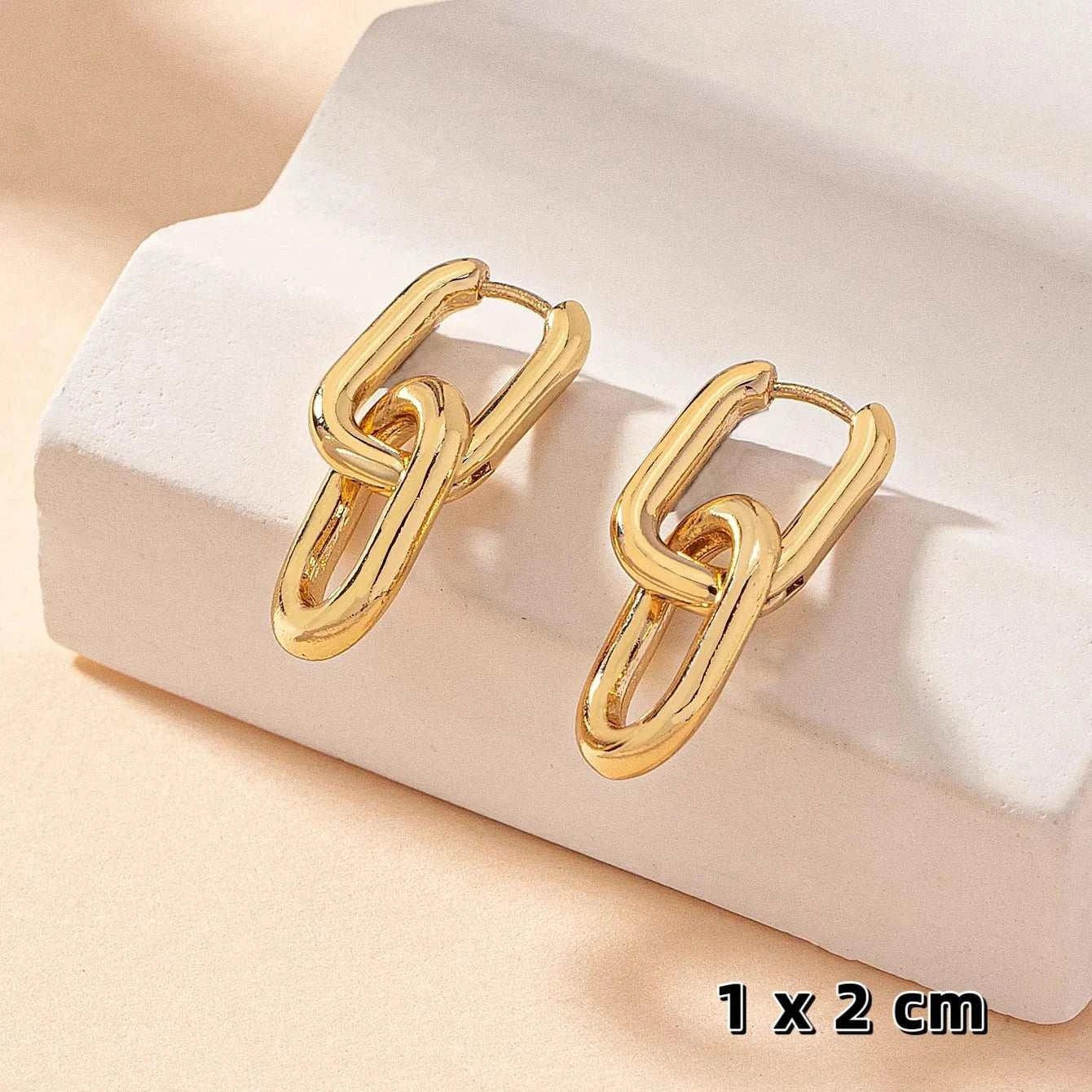 Stainless Steel Fashion Gold Color Geometric Square Hoop Earrings for 
