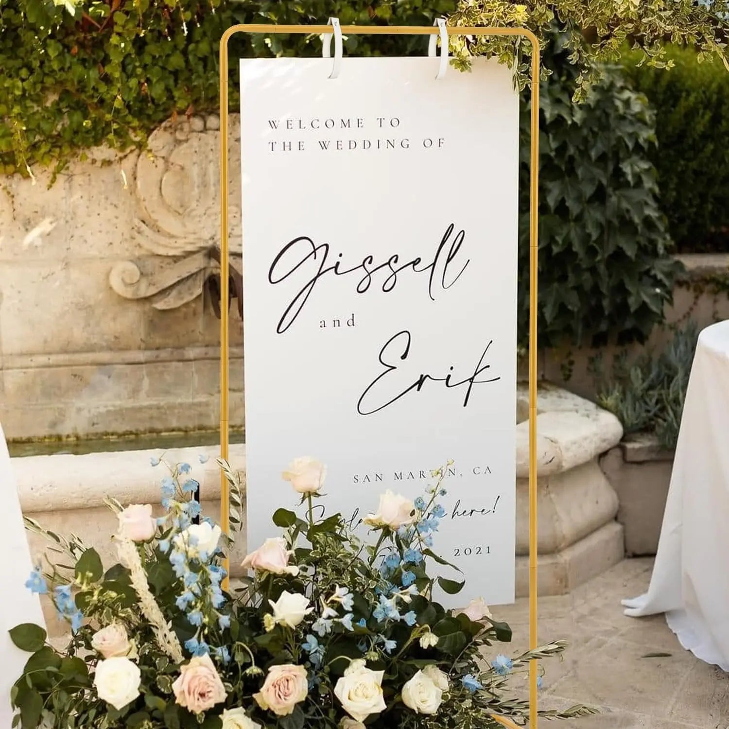 Adjustable Welcome to Our Wedding Sign Stand with 2 Leather Sign Hanging Straps,Wedding Sign Holder for PartyGraduation Ceremony