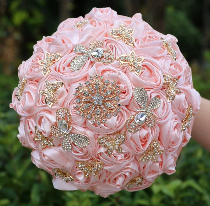 Pink Crystal Bridal Rose Bouquet
