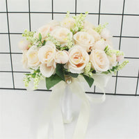 Bridal Bridesmaid Wedding Bouquet White Silk Flowers Roses Handmade  A