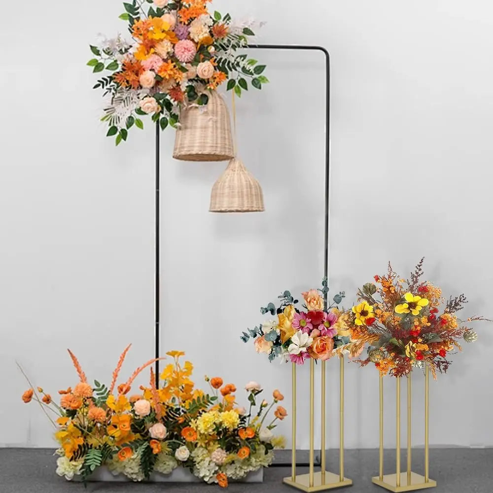 Gold Flower Pedestal Stand Set, Pack of 4