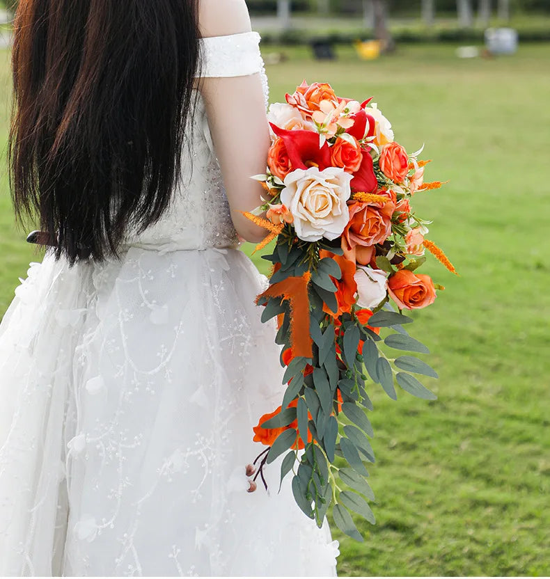 Cascading Bridal Wedding Bouquet - Blue, Terracotta or White