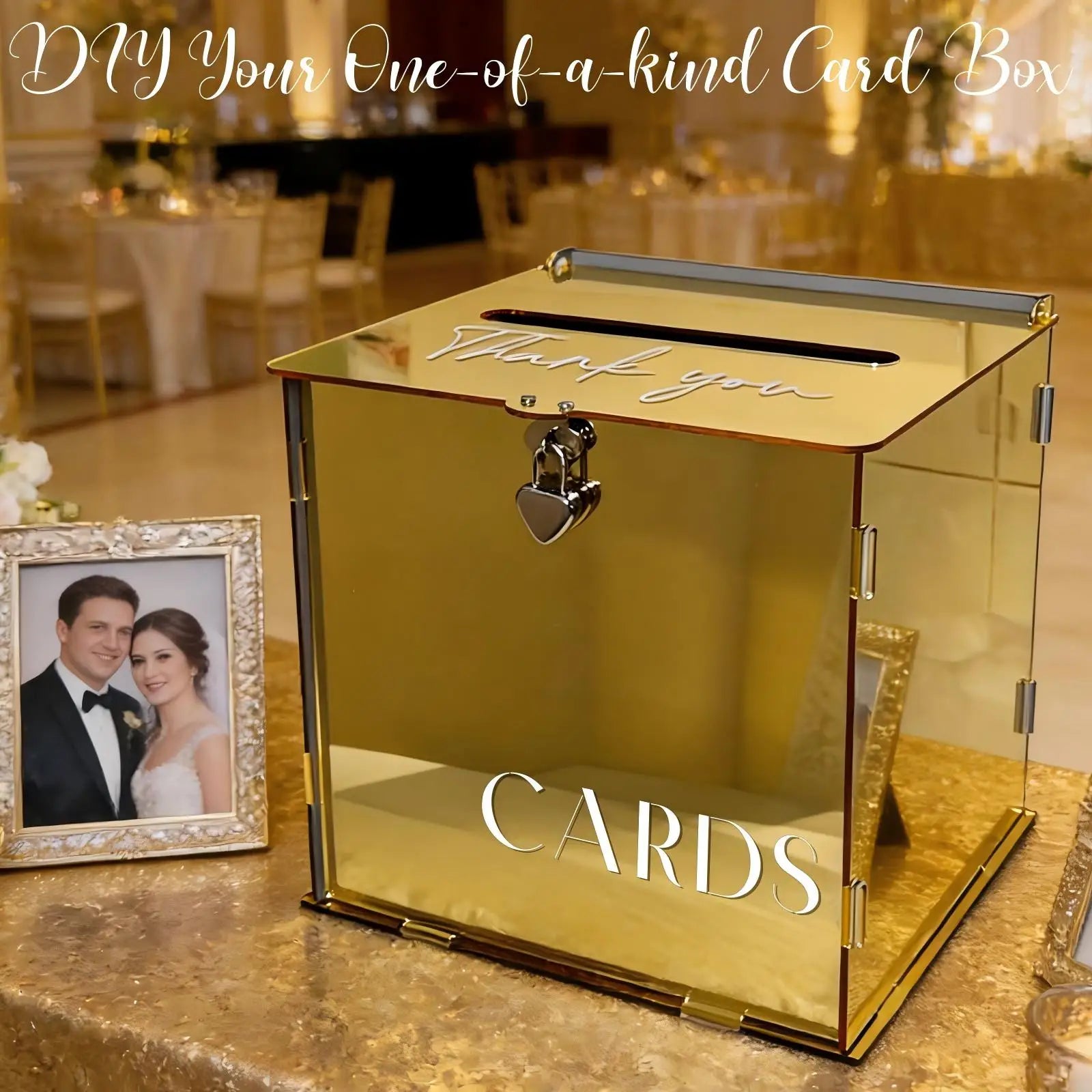 Gold Acrylic Wedding Card Box with Lock  
Gold Mirror Acrylic