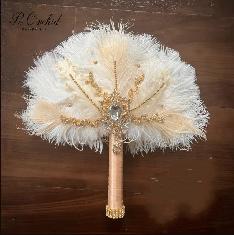 Elegant Feather Bridal Fan Bouquet