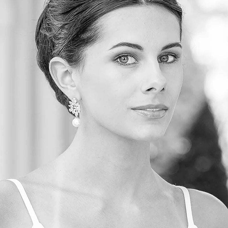 Crystal Leaf Pearl Drop Earrings
