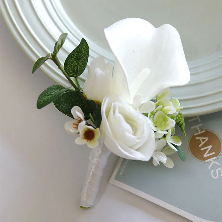 White Wedding Corsage Boutonniere